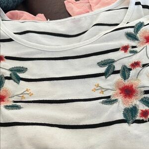 Boutique Non Labeled Non Sized Striped Floral Embroidered Top